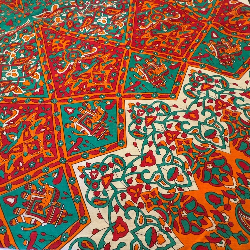 Indian Mandala Tapestry Orange Teal Elephant Paisley Vintage 82x92 Oblong Decor
